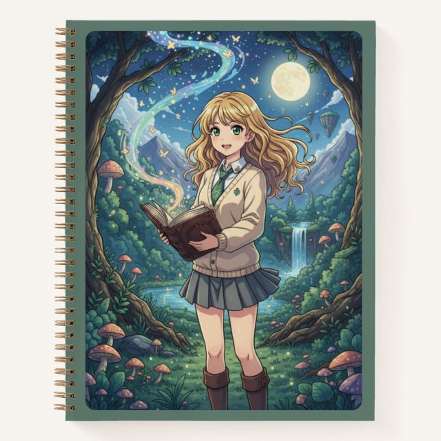Blonde Anime Girl & Enchanted Forest Magic Journal (Devant)