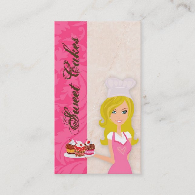 Blonde Baker sur Pink Brown Cakes Carte de visite (Devant)
