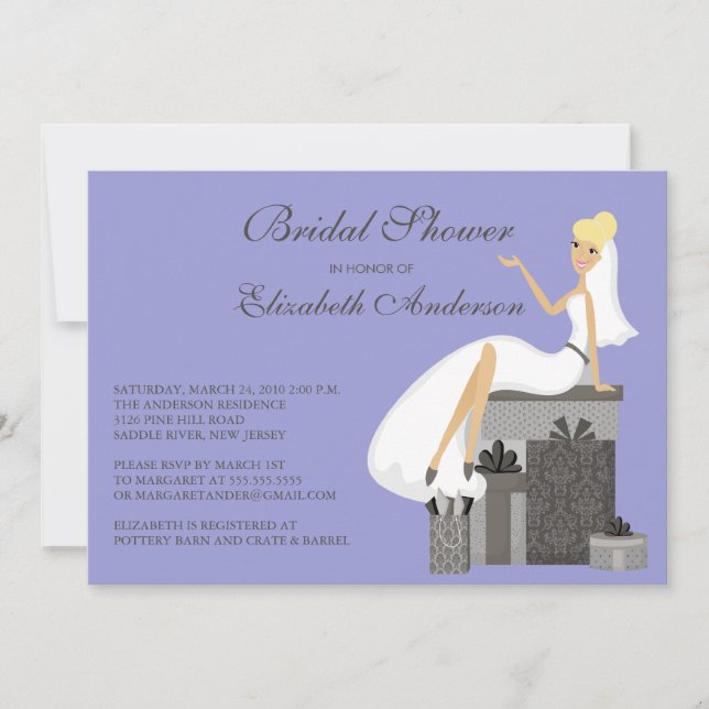 Blonde Bridal Shower Invitation Purple Grey (Devant)