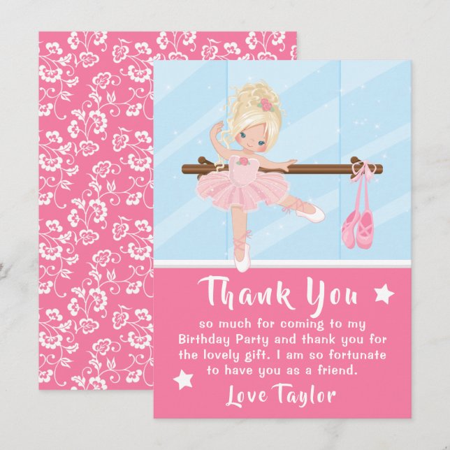 Blonde cheveux Ballerina rose Carte de remerciemen (Devant / Derrière)
