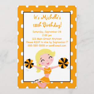 Blonde Girl Orange Black Pom-pom girl Invitations