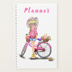 Blonde Girl Planner avec Vélo Rose