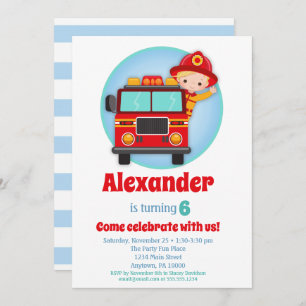 Blonde Hair Boys Pompier Invitation Anniversaire