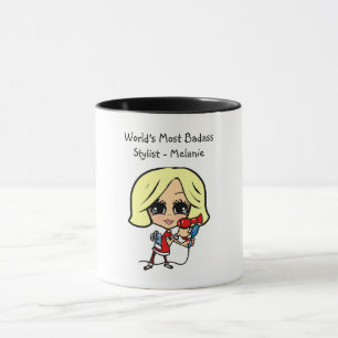 Blonde Hair Styliste Caricature MUG Personnalisé