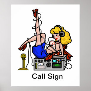 Blonde Ham Radio Pin-up Girl Poster Customisez-Le!