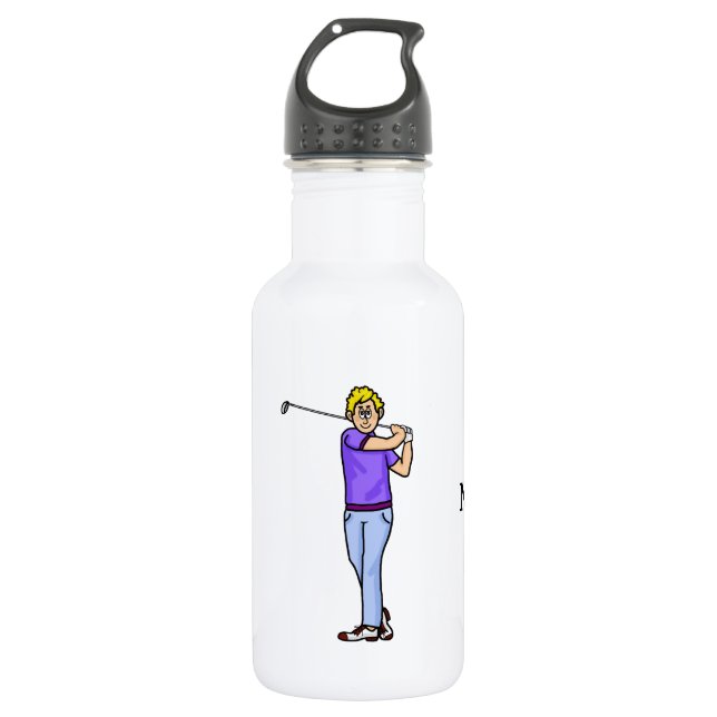 Blonde Homme Golfer Bouteille d'eau personnalisée (Devant)