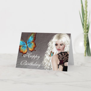 Blonde Imaginaire avec carte d'anniversaire papill
