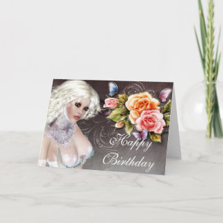 Blonde Imaginaire avec carte d'anniversaire Rose