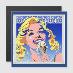 Blonde Mangeant une Glace Style Pop Art Coloré des