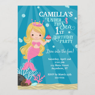Blonde Mermaid 1ER Invitation anniversaire