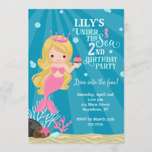 Blonde Mermaid 2E Invitation d'anniversaire