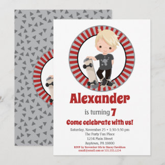 Blonde Skateboard Boys Anniversaire Invitation