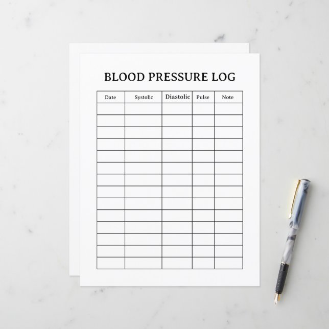 BLOOD PRESSURE LOG  (Devant/Arrière en situation)