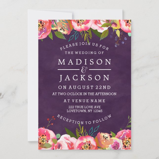 Blooming Chic Color Editable Wedding Invitations (Devant)