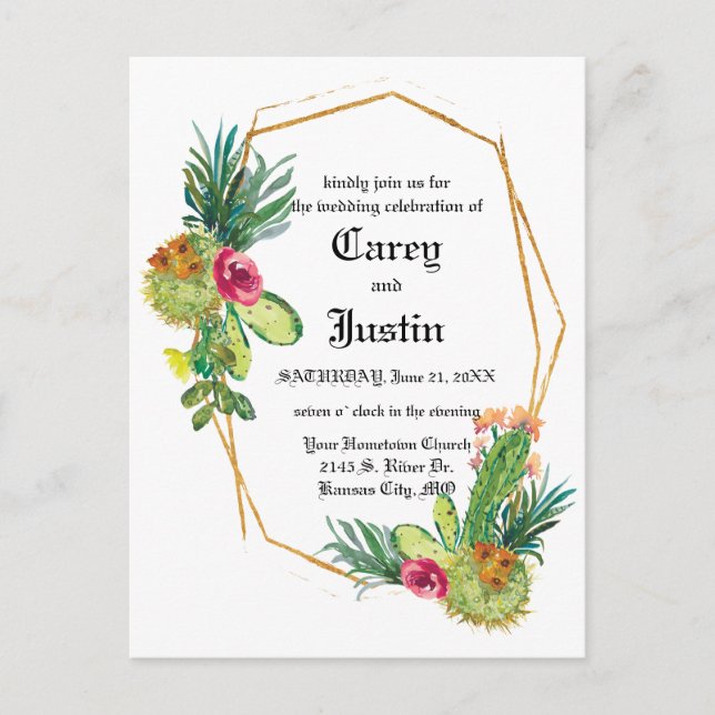 Blooming Desert Mariage Succulent Inviter Carte Po (Devant)