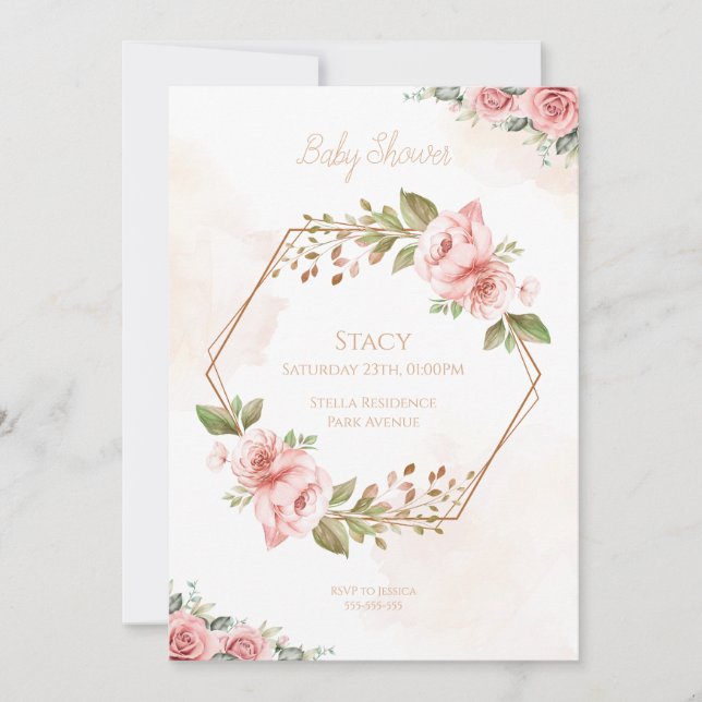 Blooming Hexagon Baby Shower Invitation (Devant)