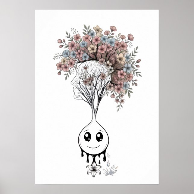 Blooming Mind- Modern Surrealist Floral Art Poster (Devant)