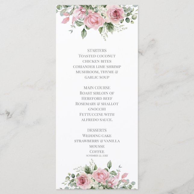 Blooms Bites Watercolor Peony Floral Mariage Menu (Devant)
