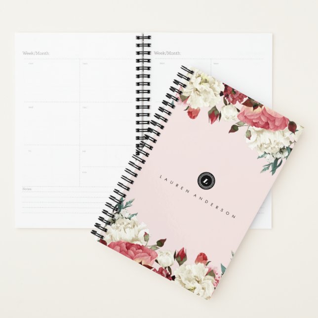 Blooms botaniques Rose Vintage Monogramme Planific (Devant avec enveloppe)