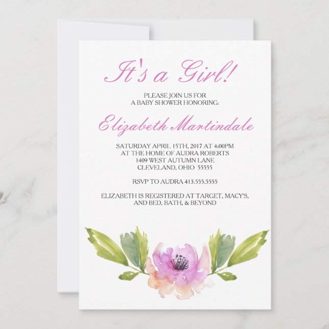Blooms broyés| Baby shower d'aquarelle Invitation (Devant)