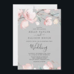 Blossom des cerisiers du printemps | Faire-part de<br><div class="desc">Ce faire-part de mariage gris cerisier de printemps est parfait pour un mariage moderne. Le design oriental floral présente une branche de cerisier couleur rose vif blanc et des feuilles verts au style japonais élégant.</div>