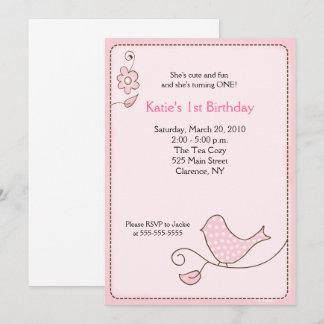 Blossom Polka Dot Rose Bird Invitation Anniversair