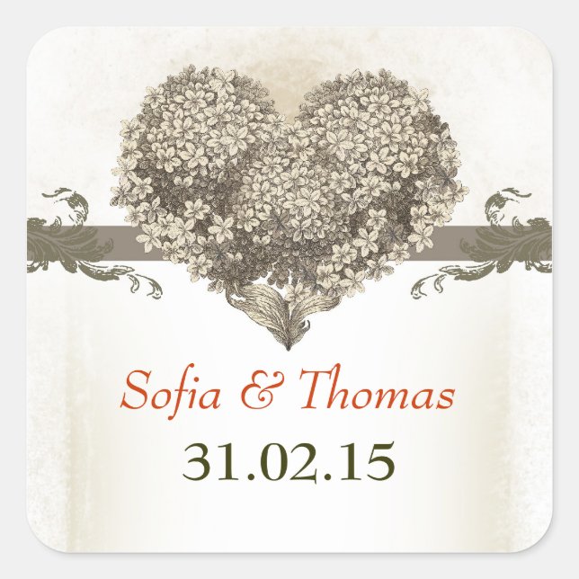 blossom vintage love heart save the date stickers (Devant)