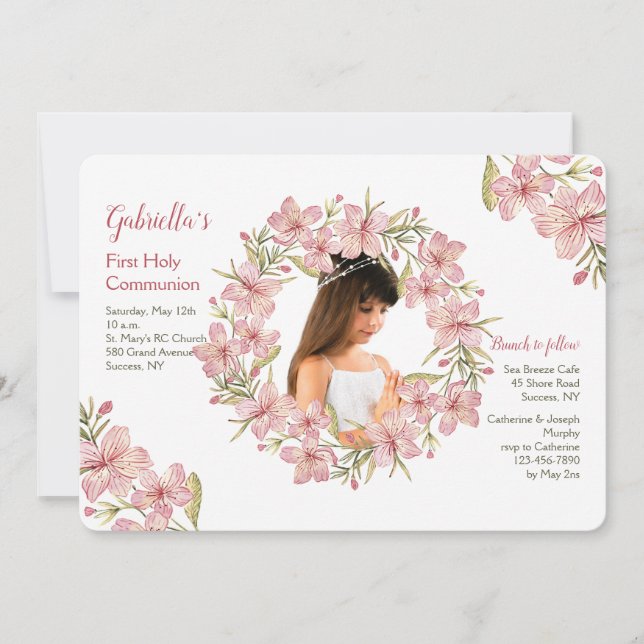 Blossom Wreath Photo Invitation (Devant)