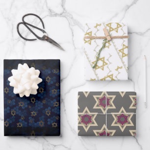 Blu, Grey, Gold Star de David Wrapping Papier