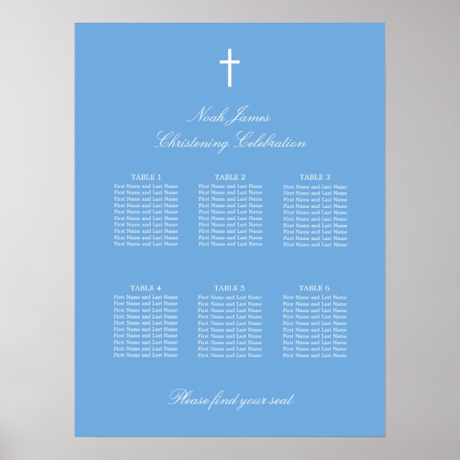 Blue 6 Table Christening Seating Chart Poster (Devant)