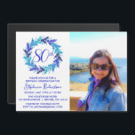Blue 80th Birthday Party Photo Invitation Magnet<br><div class="desc">Blue Wreath 80th Birthday Party Photo Invitation Magnet Personnalisez cette élégante invitation de fête Blue Wreath avec le nom et la photo de la personne célébrant un jour très spécial dans leur vie. Un 80e anniversaire est une étape importante à célébrer. Marquez l'occasion en organisant une fête et en envoyant...</div>