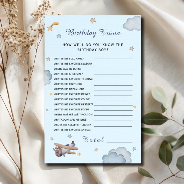 Blue Airplane Birthday Trivia Party Game (Créateur téléchargé)