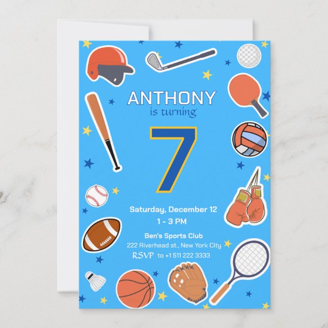 Blue All-Star Sports Anniversaire Bash Invitation (Devant)