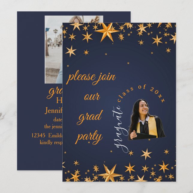 blue and gold elegant invitation (Devant / Derrière)