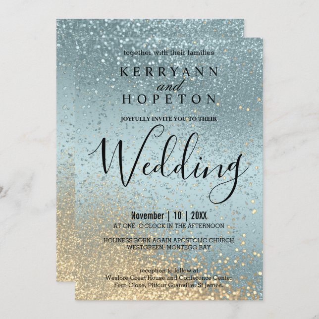 Blue and Gold Glitter Invitation (Devant / Derrière)