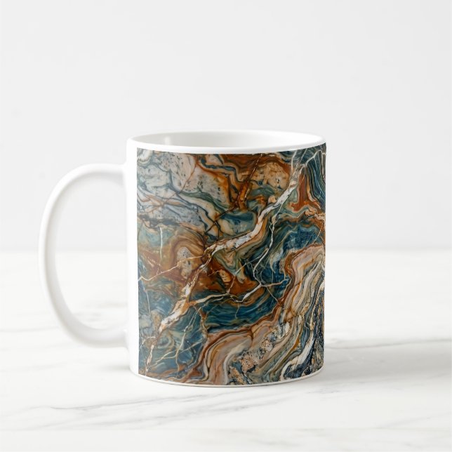 Blue and Gold Marble Swirl Pattern Coffee Mug (Gauche)
