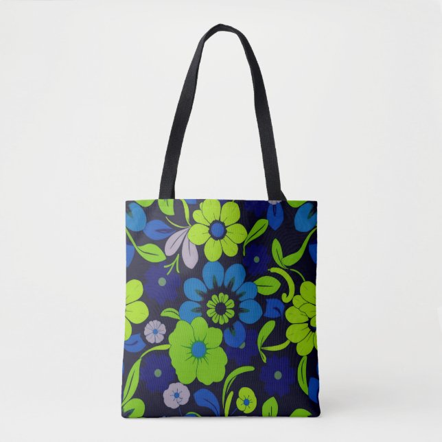 Blue and Green Floral Tote Bag (Devant)