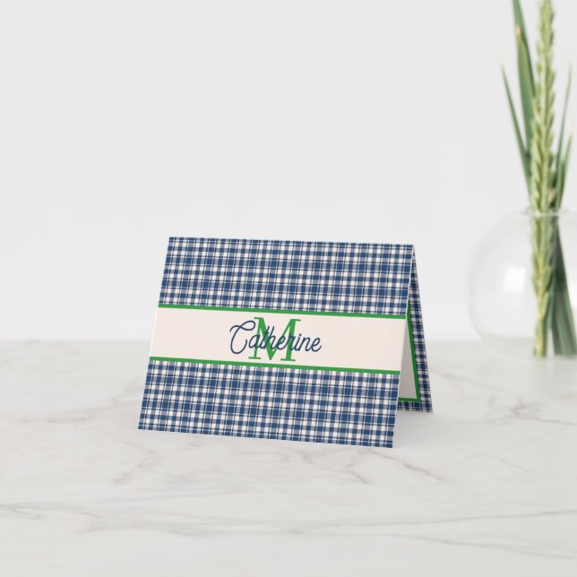 Blue and Green Gingham Plaid Tartan Monogram (Devant)