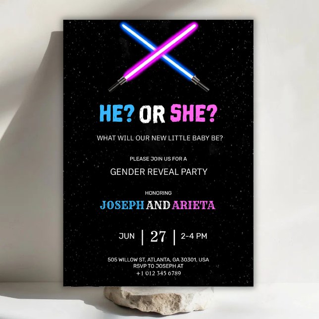 blue and pink gender reveal party invitation (Créateur téléchargé)
