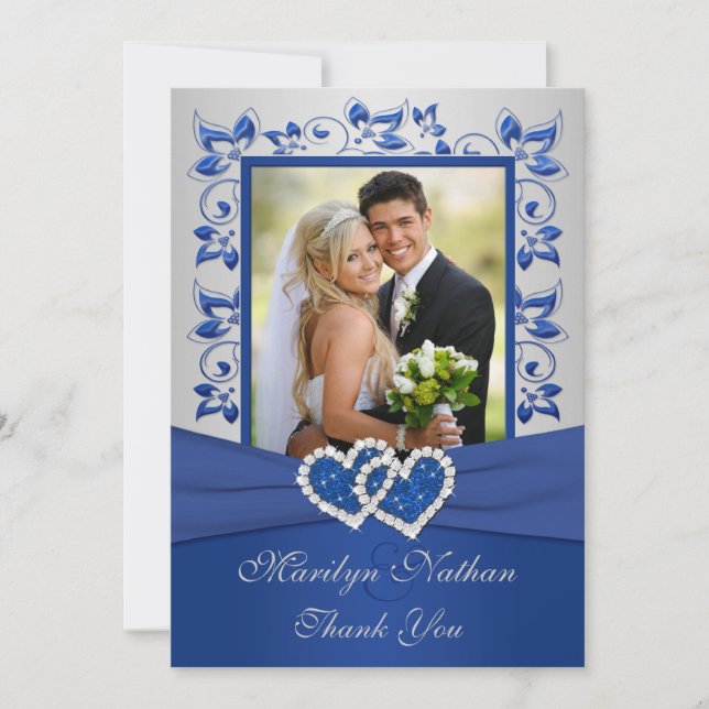Blue and Silver Join Hearts Photo Carte de remerci (Devant)