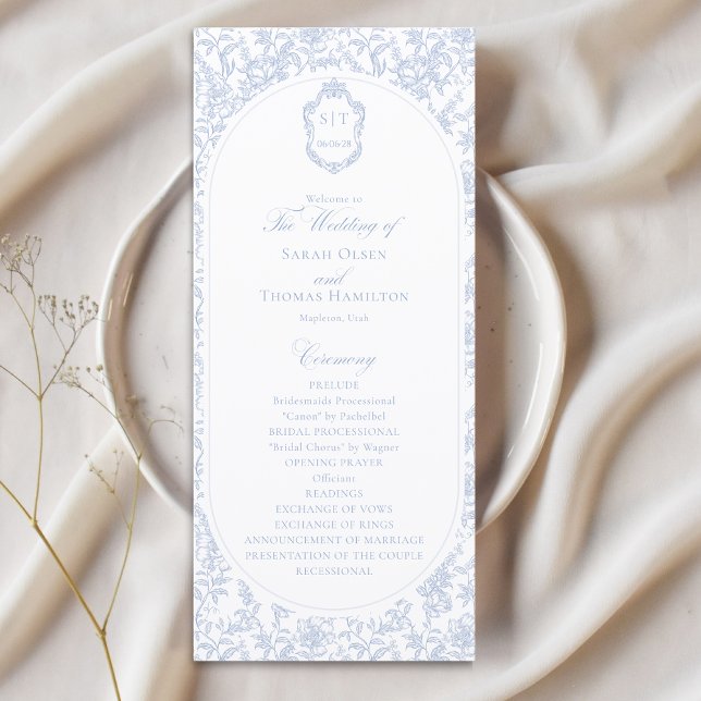Blue and White Floral Chinoiserie Wedding Program (Créateur téléchargé)
