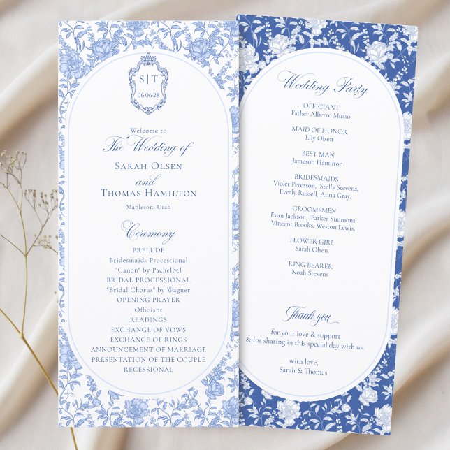 Blue and White Floral Chinoiserie Wedding Program (Créateur téléchargé)