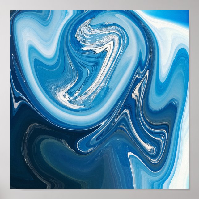 Blue And White Liquid Art Abstract Poster (Devant)