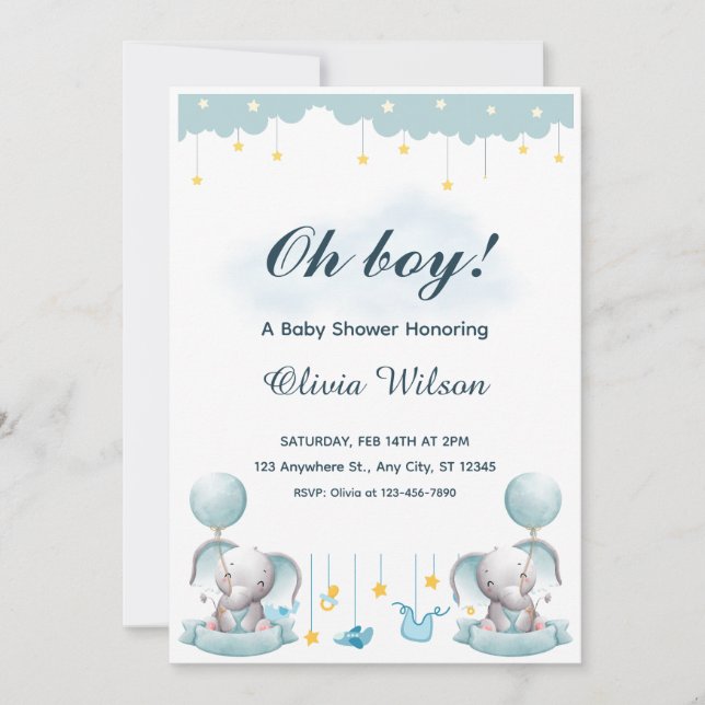 Blue and White Playful Baby Shower Invitation (Devant)