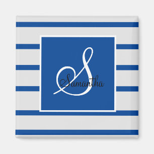 Blue and White Striped Monogram Magnet