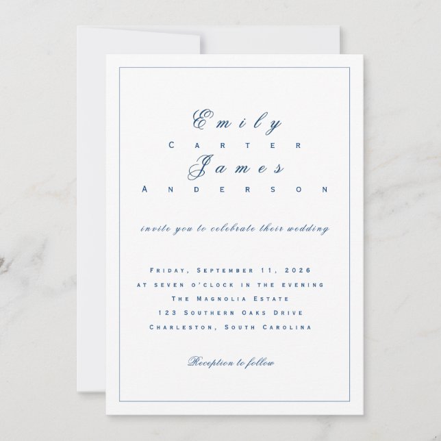 Blue and White Wedding Invitation (Devant)