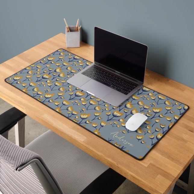 Blue and yellow Floral Desk Mat  (Bureau 2)