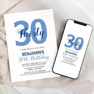Blue Any Age Monogramme Anniversaire Invitation