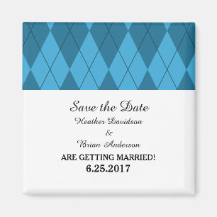 Blue Argyle Save the Date Magnet