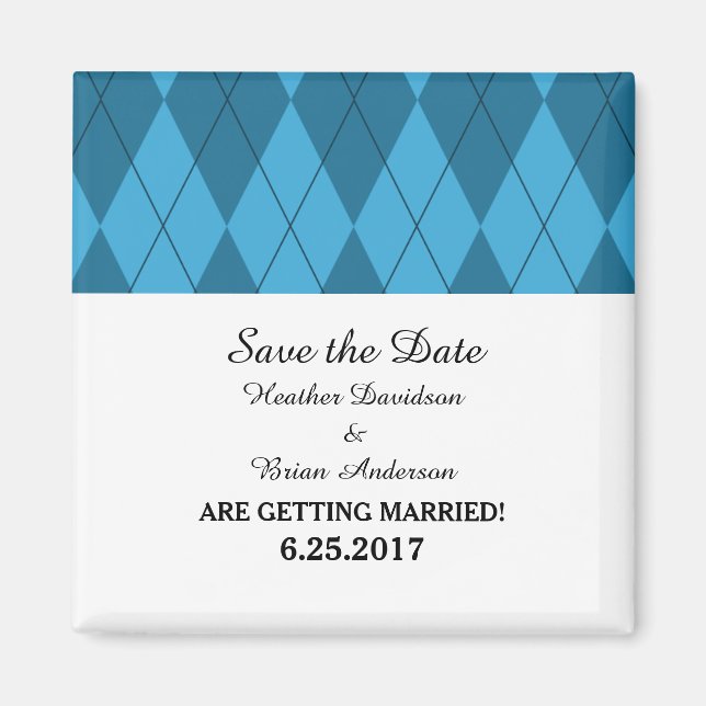 Blue Argyle Save the Date Magnet (Devant)